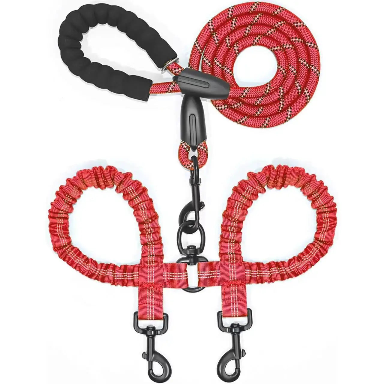Shock Absorbing Bungee Leash for Two Dogs