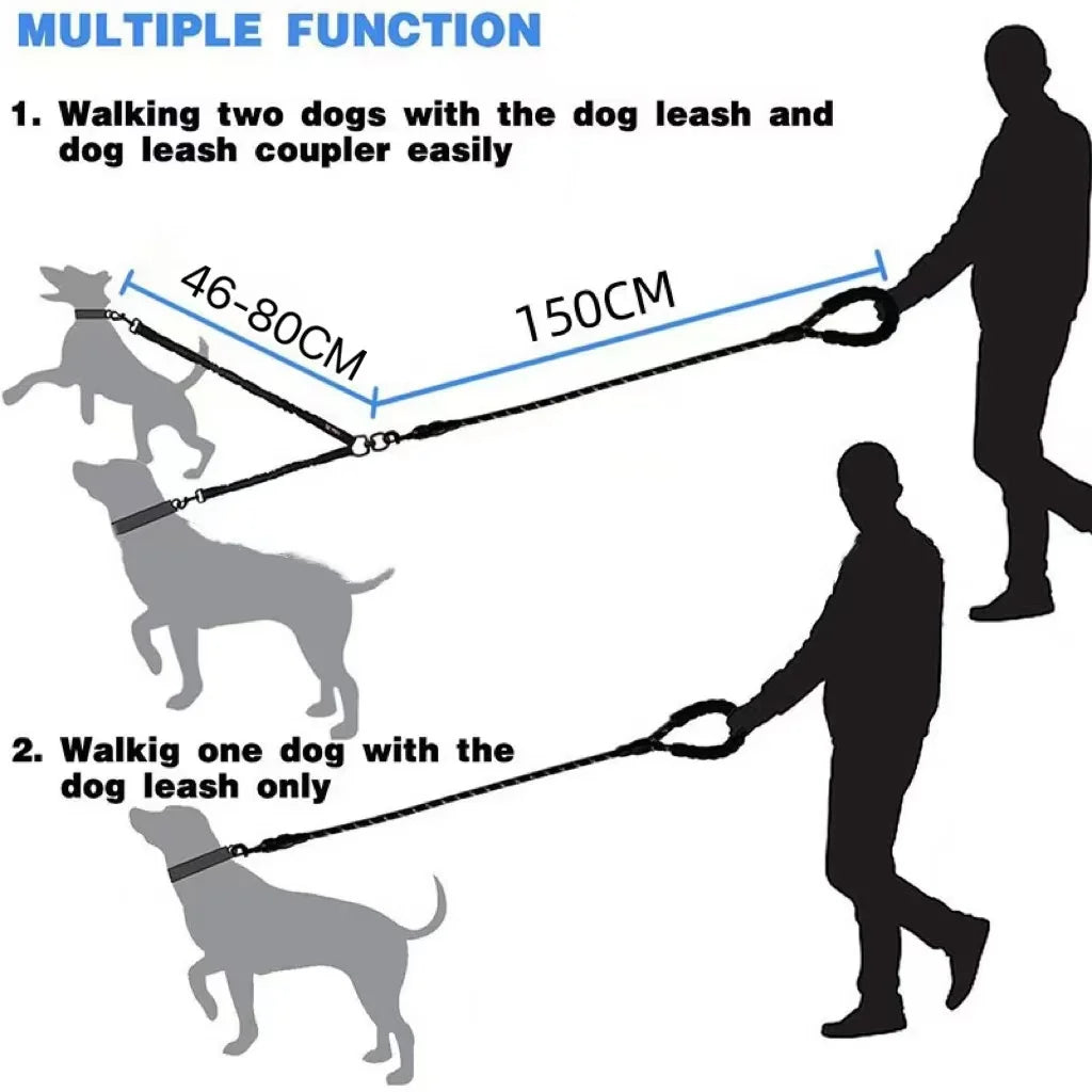 Shock Absorbing Bungee Leash for Two Dogs