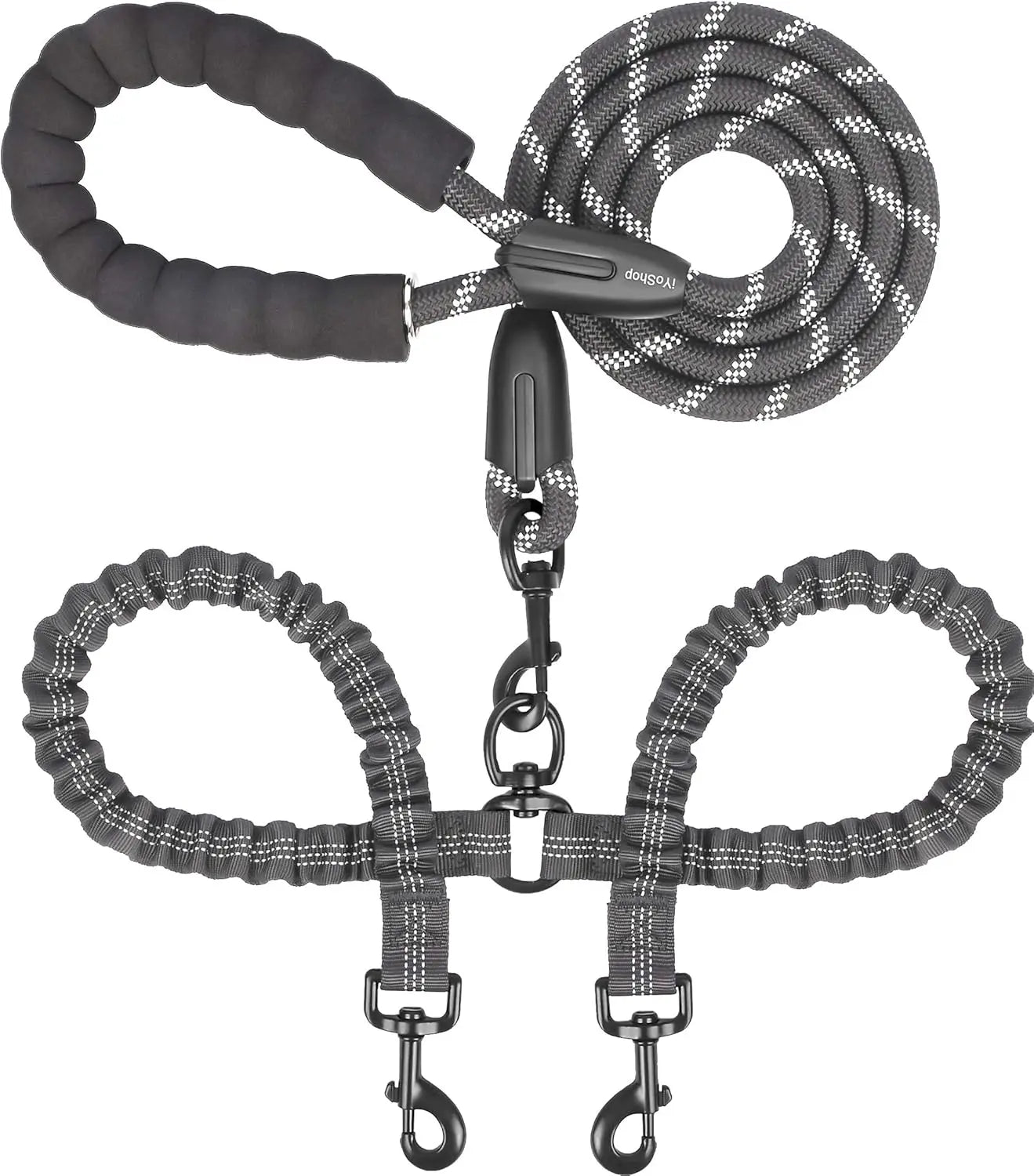 Shock Absorbing Bungee Leash for Two Dogs