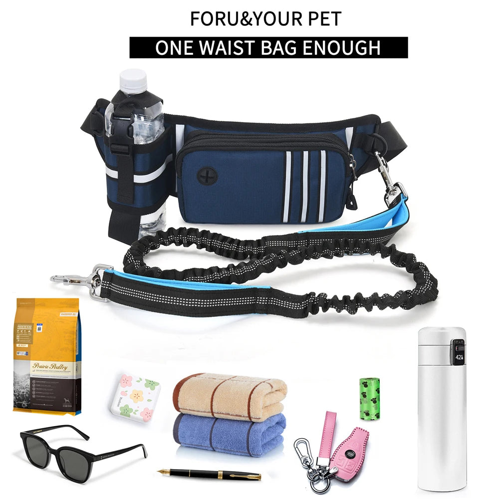 Running Belt Fanny Pack with Bungee Leash, Phone Holder, Treat Pocket, Bottle Holder