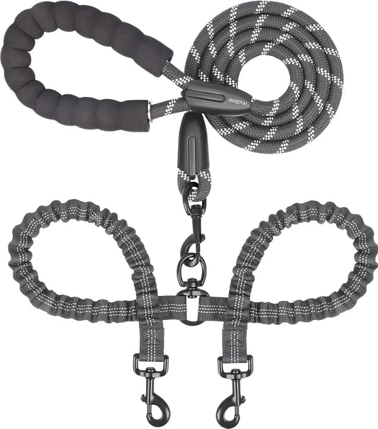 Shock Absorbing Bungee Leash for Two Dogs