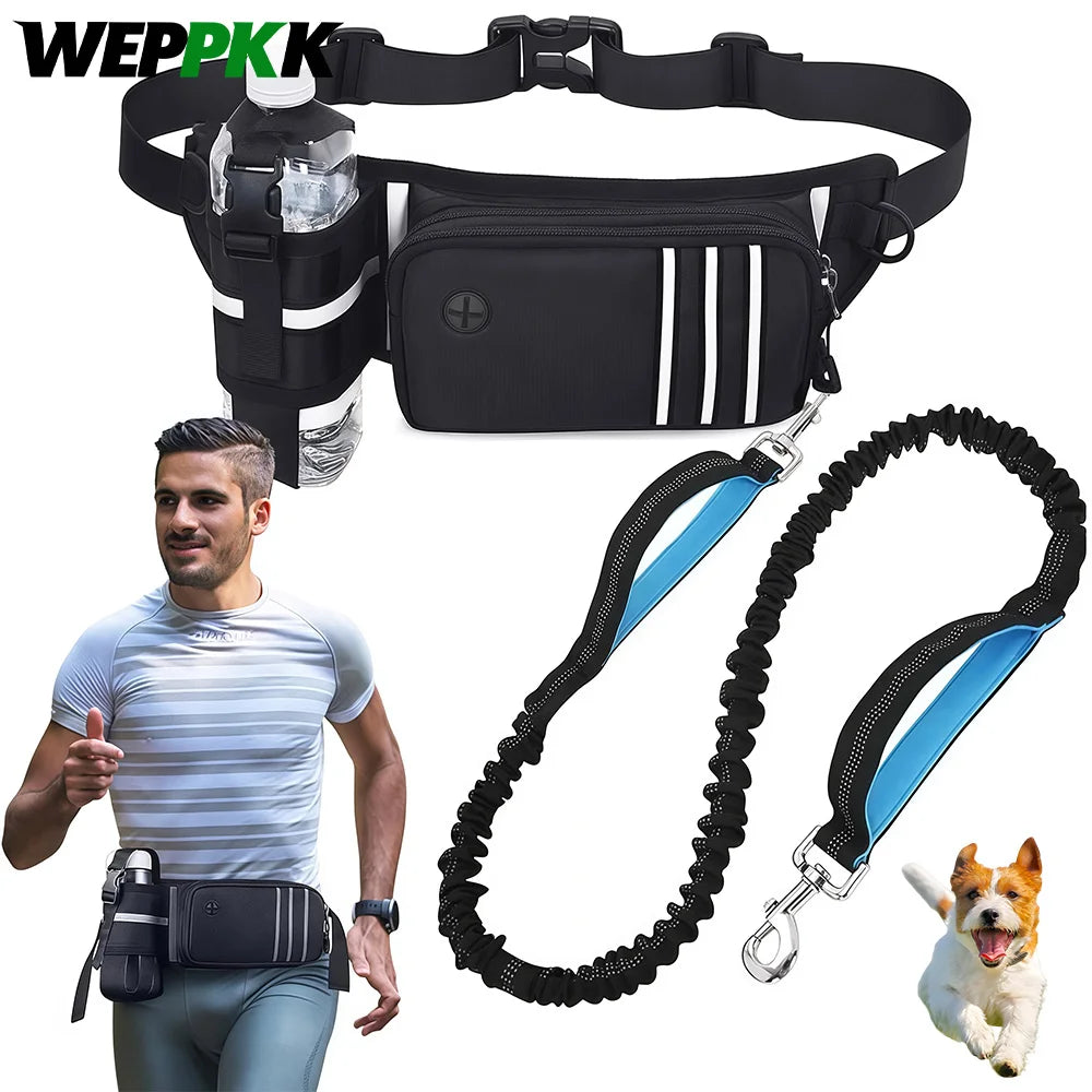 Running Belt Fanny Pack with Bungee Leash, Phone Holder, Treat Pocket, Bottle Holder