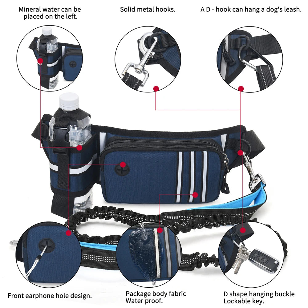 Running Belt Fanny Pack with Bungee Leash, Phone Holder, Treat Pocket, Bottle Holder