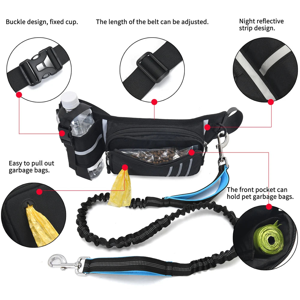 Running Belt Fanny Pack with Bungee Leash, Phone Holder, Treat Pocket, Bottle Holder