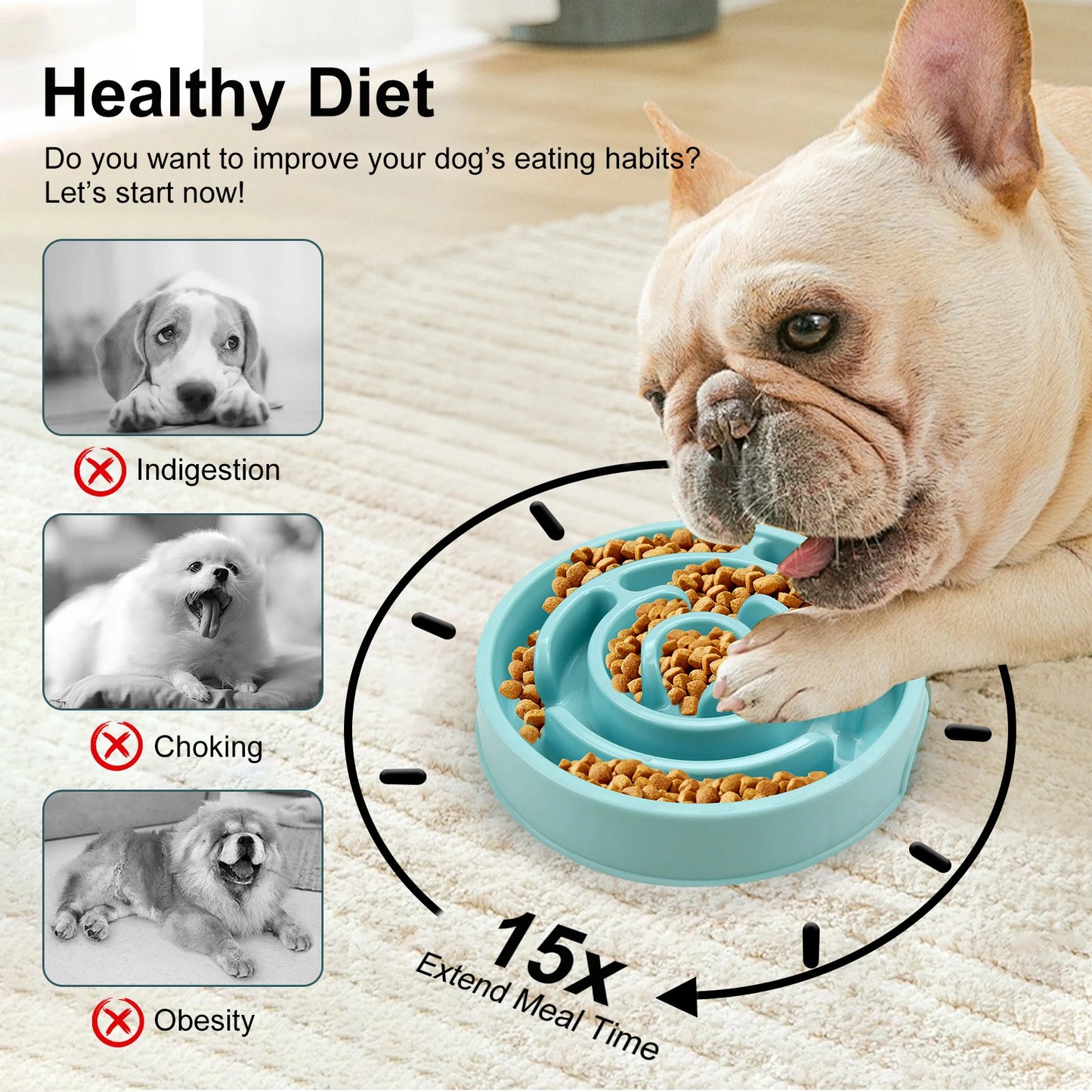 Slow Feeder Non Slip Bowl Anti-Gulping